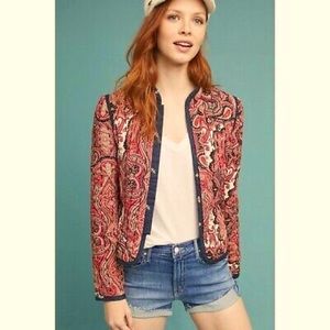 Anthropologie Waverly Quilted Blanket Jacket Paisley with Hook Eye closure
